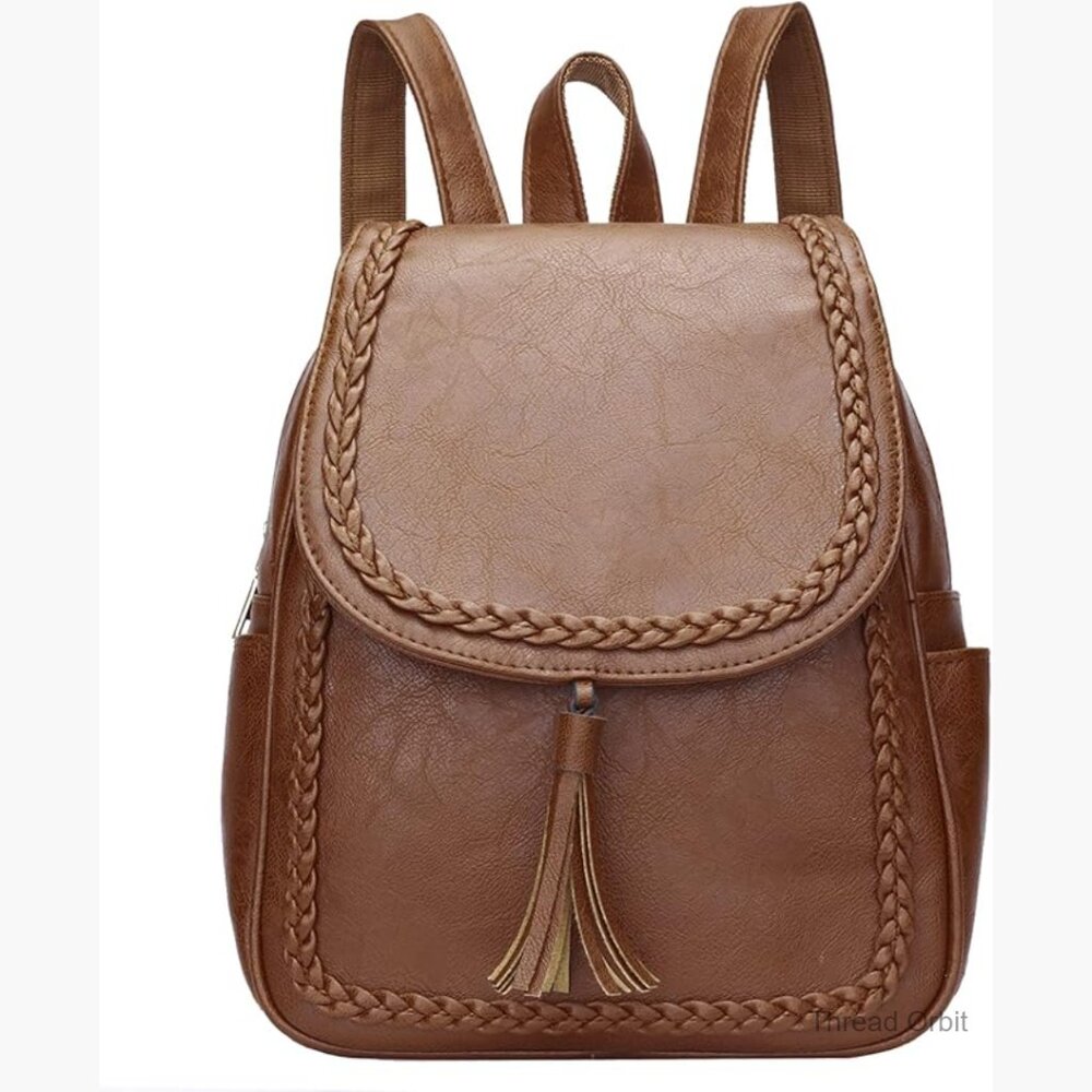 Small Synthetic Leather Backpack Purse with Tassel for Women